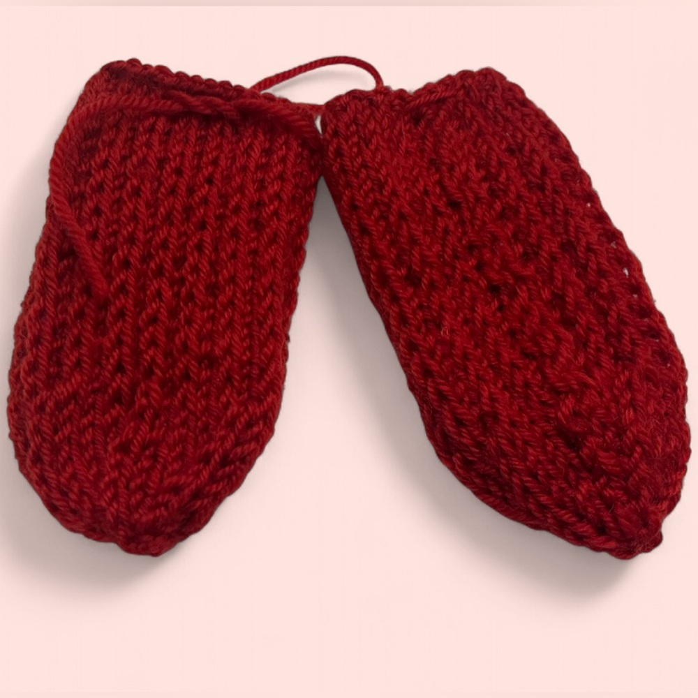 Handmade Hand Knit Hand Crocheted Red Unisex Infant Baby Mittens Boy or Girl